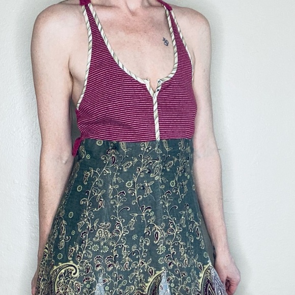 Retro Free People Crochet Floral Hippie Tank Mini Linen Dress - Picture 4 of 6